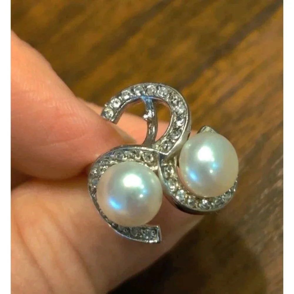 VTG Genuine Triple Pearl 925 Sterling Silver Ladies Ring Size 6 Missing 1 Pearl